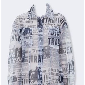 NWT Sheer Nylon Newspaper Button down Shirt Size S